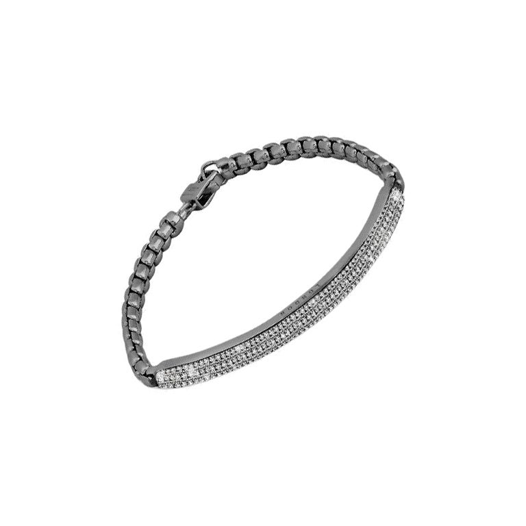 Black Rhodium Plated Sterling Silver Windsor Bracelet with White Diamond, Size M For Sale