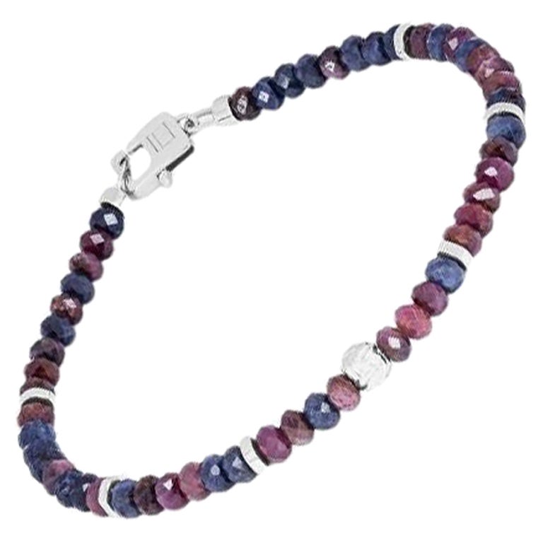 Nodo Bracelet with Red and Blue Sapphires and Sterling Silver, Size S For Sale