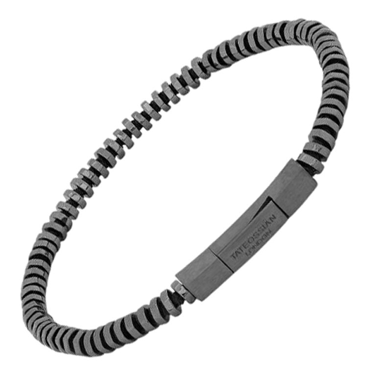 Bracciale in filo puro con macramè nero in argento sterling rodiato nero, taglia M