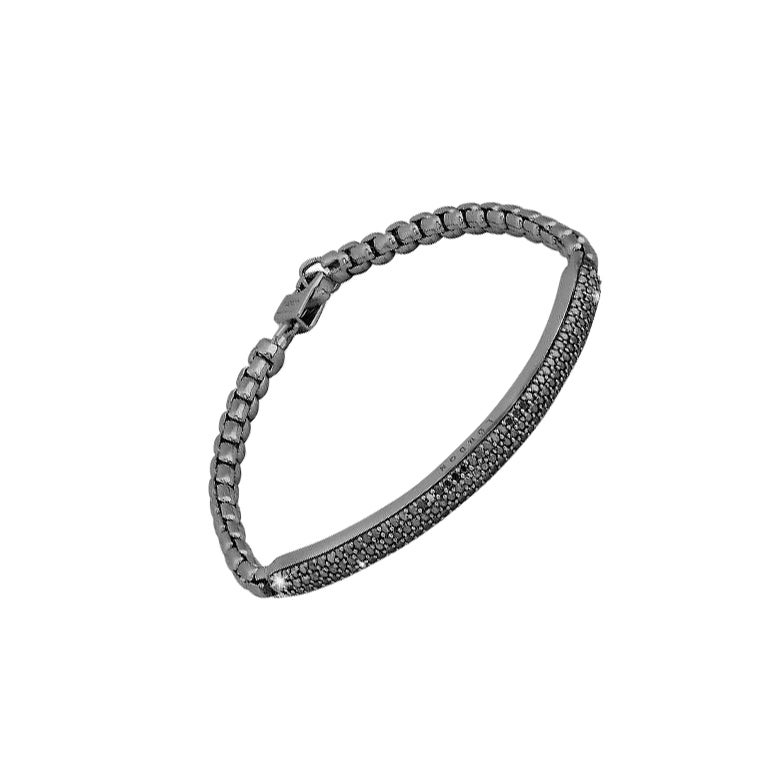 Black Rhodium Plated Sterling Silver Windsor Bracelet with Black Diamonds, Small For Sale