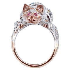 Rubies, Fancy Diamonds, Rose Gold and Silver Cat Ring