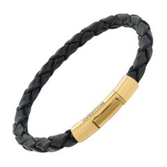 Tubo Scoubidou Bracelet in Black Leather with 18K Yellow Gold, Size L