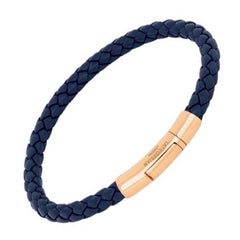 Tubo Taito Bracelet in Navy Leather with 18K Rose Gold, Size L
