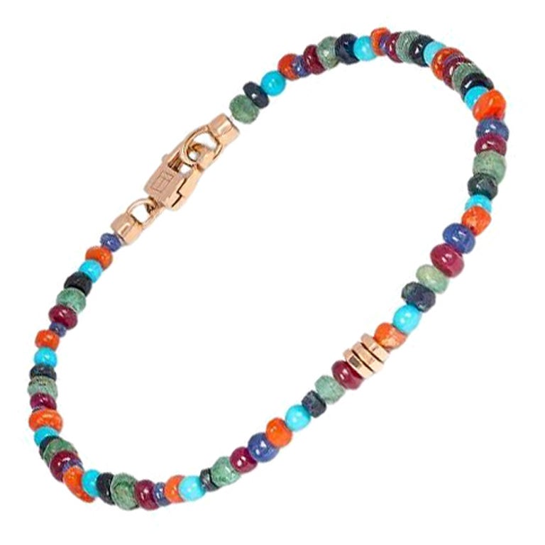 Precious Stone Bracelet with Multi-Colour Stones in 18K Rose Gold, Size M For Sale