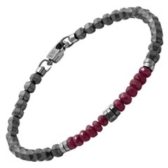 Icosahedron Ruby Bracelet in Hematite with Sterling Silver, Size S