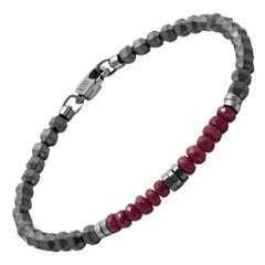 Icosahedron Ruby Bracelet in Hematite with Sterling Silver, Size M