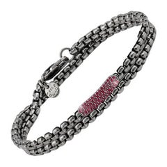 Used Black Rhodium Plated Sterling Silver Catena Baton Bracelet with Rubies, Size M