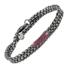 Pulsera Catena Baton de plata de ley rodiada negra con rubíes, talla L