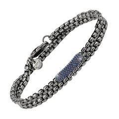 Black Rhodium Plated Sterling Silver Catena Baton Bracelet with Sapphires Size M