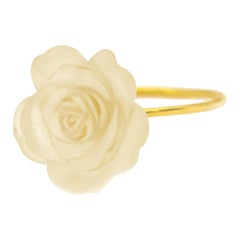 Carved Flower 18 Karat Gold Rock Crystal Rose Spring Handmade Ring Intini Jewels