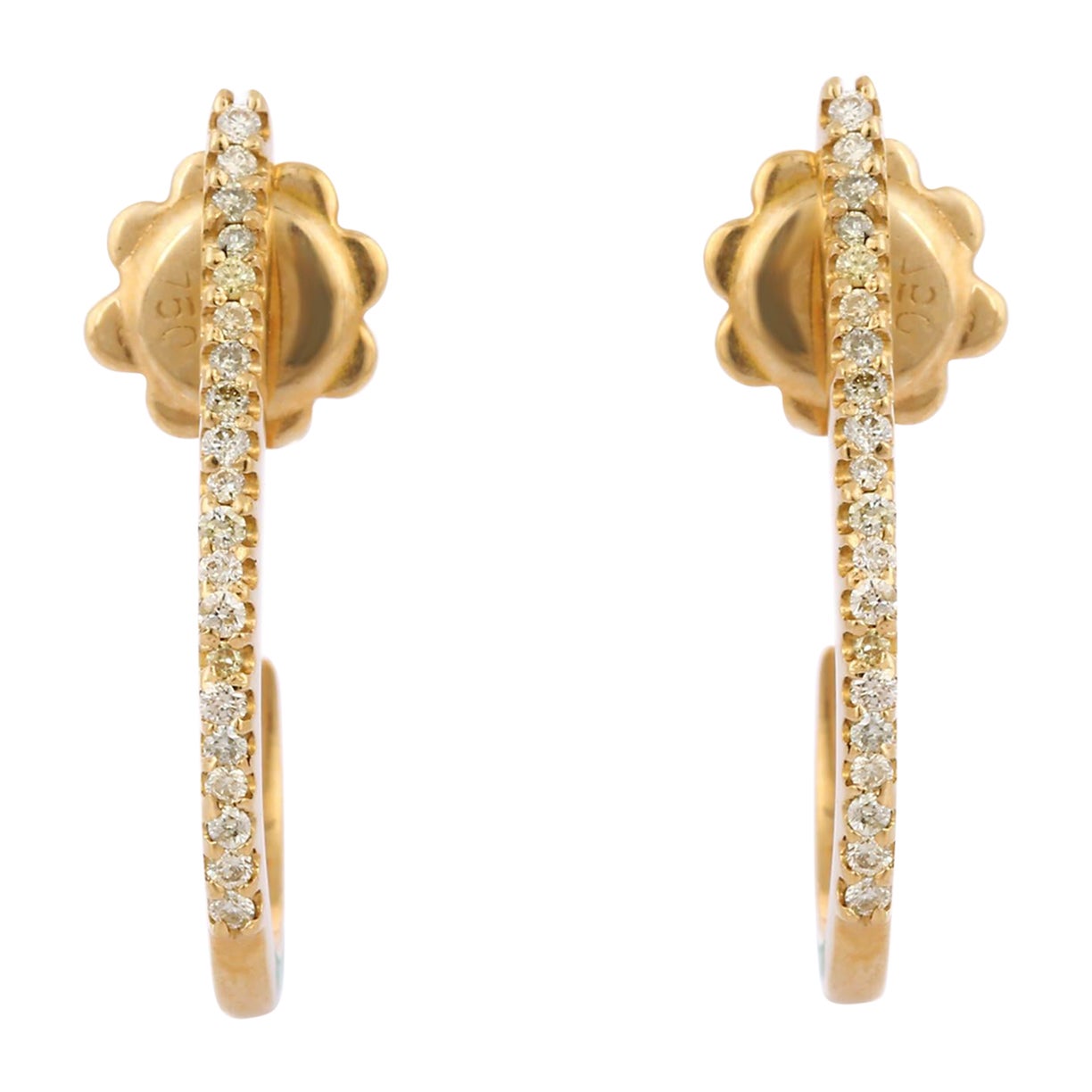 18K Yellow Gold Certified Diamond Open Hoop Earrings for Her For Sale