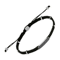 Bracelet bâton en macramé noir et argent, taille L