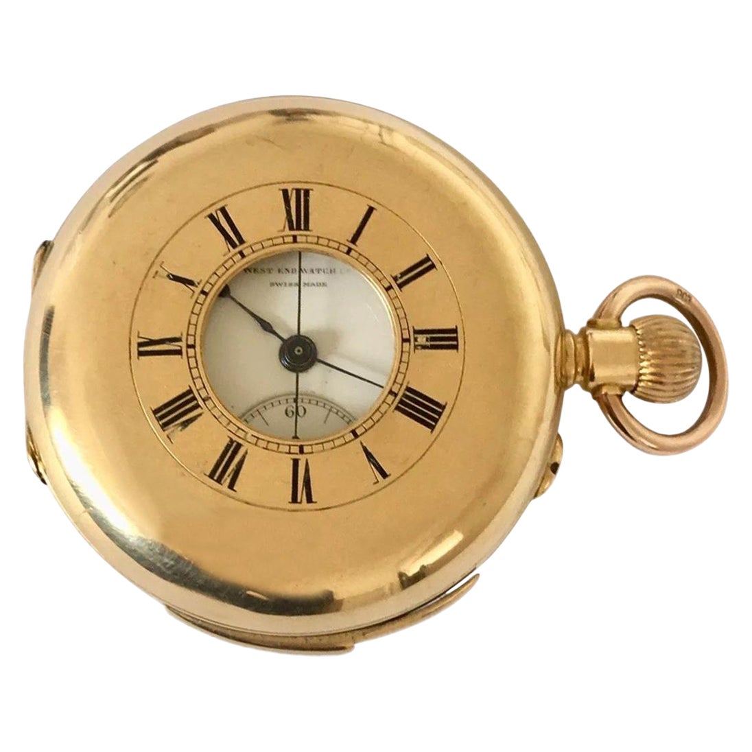 Antique 18 Karat Gold Minute Repeater Chronograph Half Hunter Pocket Watch For Sale
