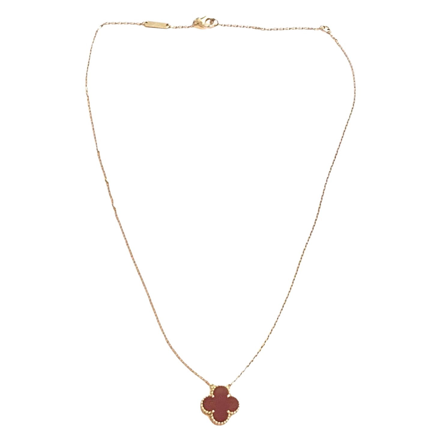 Van Cleef and Arpels Alhambra Vintage Carnelian 18 Carats Yellow Gold  Necklace at 1stDibs
