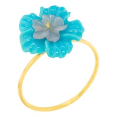 Carved Flower 18K Gold Turquoise Rose Agate Spring Chic Ring Intini Jewels