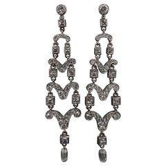 Diamond Art Deco Revival Platinum Chandelier Drop Earrings Estate Fine Jewelry
