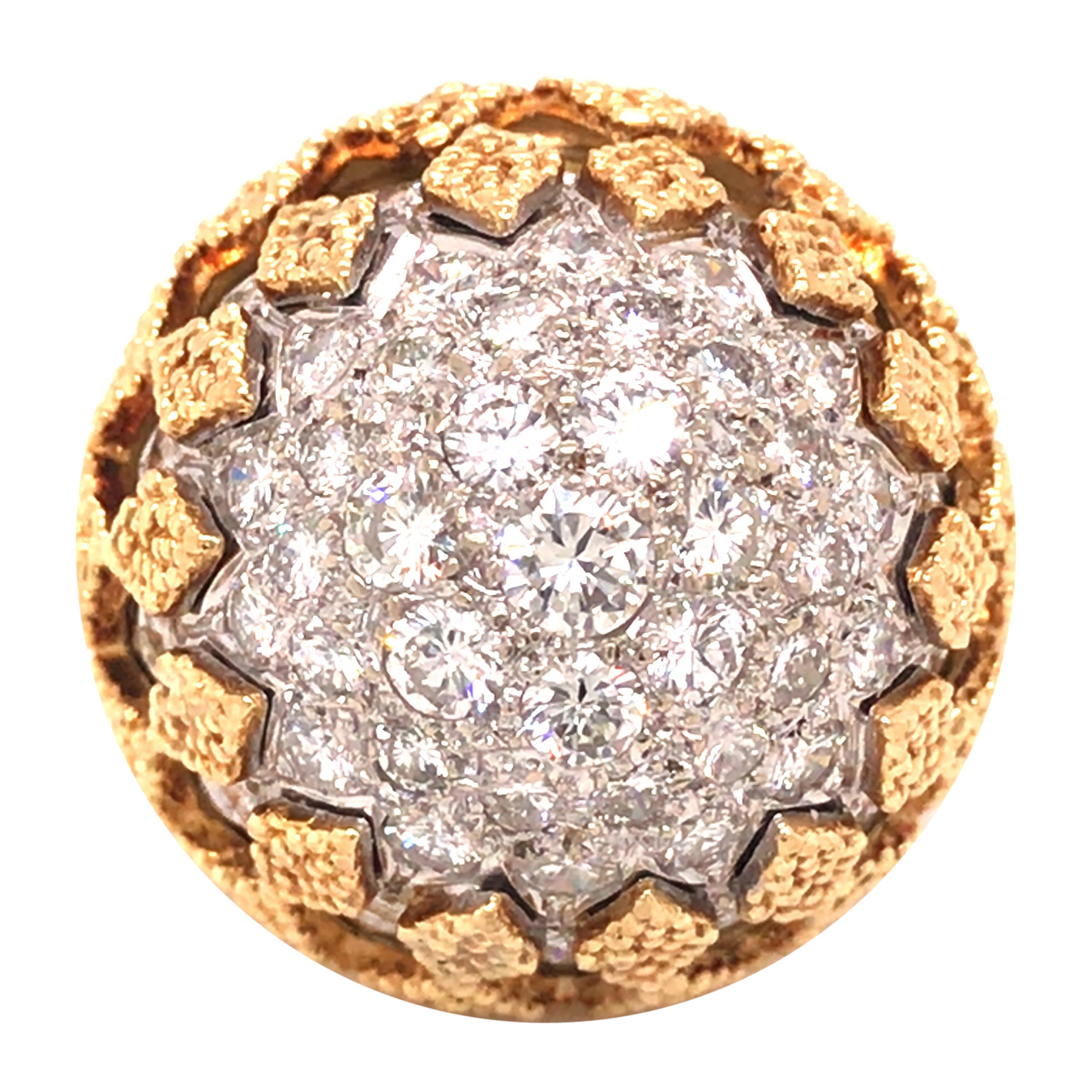 Diamond Pave 18 Karat Gold Italian Dome Ring For Sale at 1stDibs
