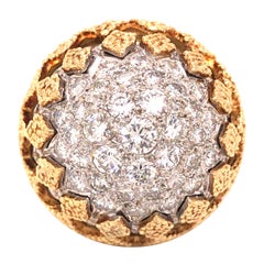 18K Yellow Gold and Platinum Diamond Pave Dome Ring