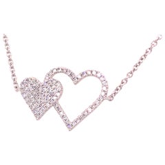 14K Diamond Double Heart Bracelet White Gold