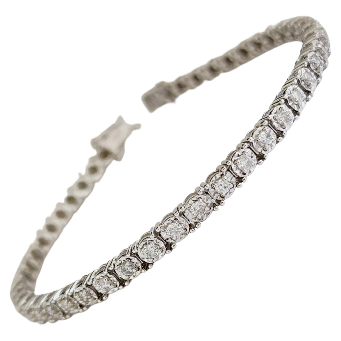 1.69 Carats Diamond Cut Miracle Set Tennis Bracelet 14 Karat White Gold