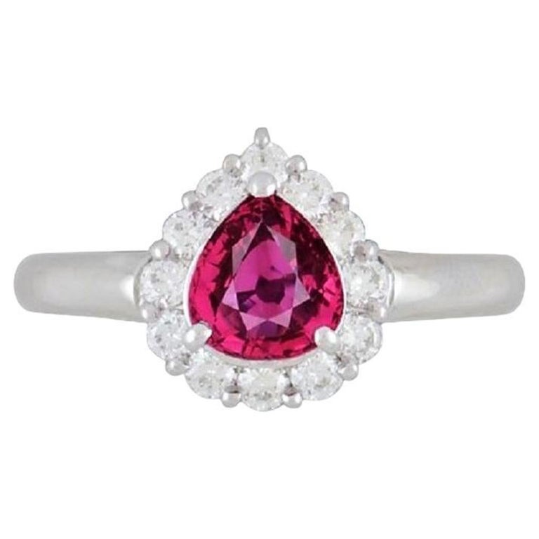 Classic Burmese Ruby Diamond Platinum Ring, GIA Certified For Sale