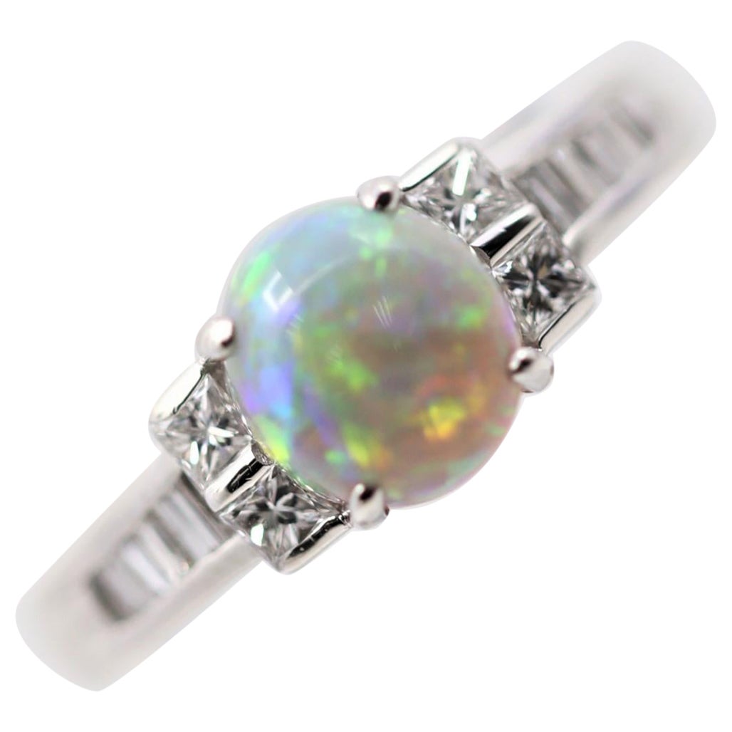 Fine Australian Opal Diamond Platinum Ring For Sale