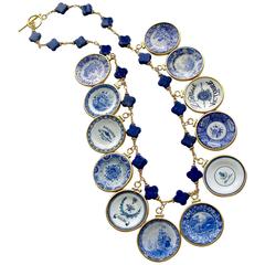 Lapis Quatrefoils Miniature Plates Charm Necklace