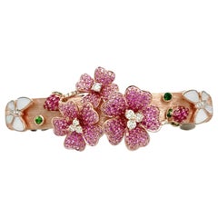 18 Karat Roségold Blumen-Garten-Haar-Clip mit Rubin & rosa Saphir und farbigem Diamant