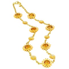 Bielka Citrine Diamond Yellow Gold Sunflower Link Necklace
