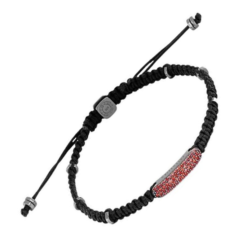 Baton Bracelet with Ruby in Black Macramé & Rhodium Sterling Silver, Size S For Sale
