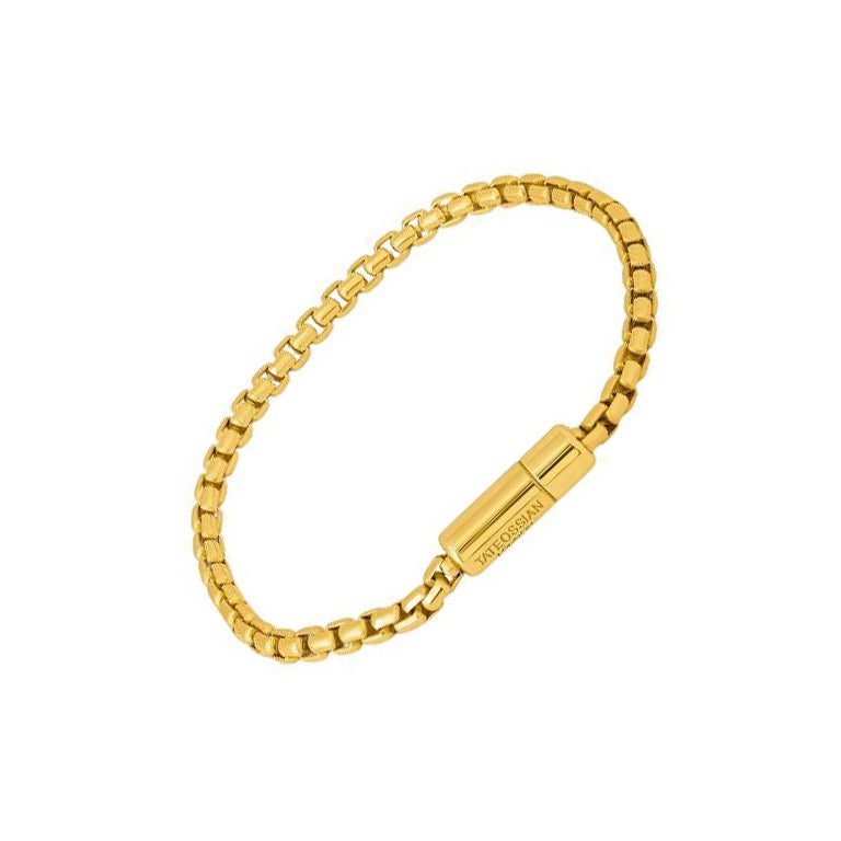 Bracelet à chaîne en forme de boîte en argent sterling plaqué or jaune, taille L en vente
