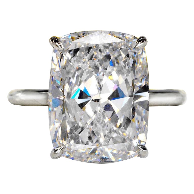 Bague de fiançailles en platine avec diamant taille coussin de 10 carats certifié GIA D VVS1