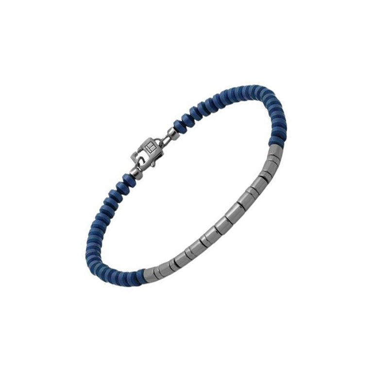 Mineral Bamboo Bracelet in Blue Hematite & Black Rhodium Sterling Silver, Size M