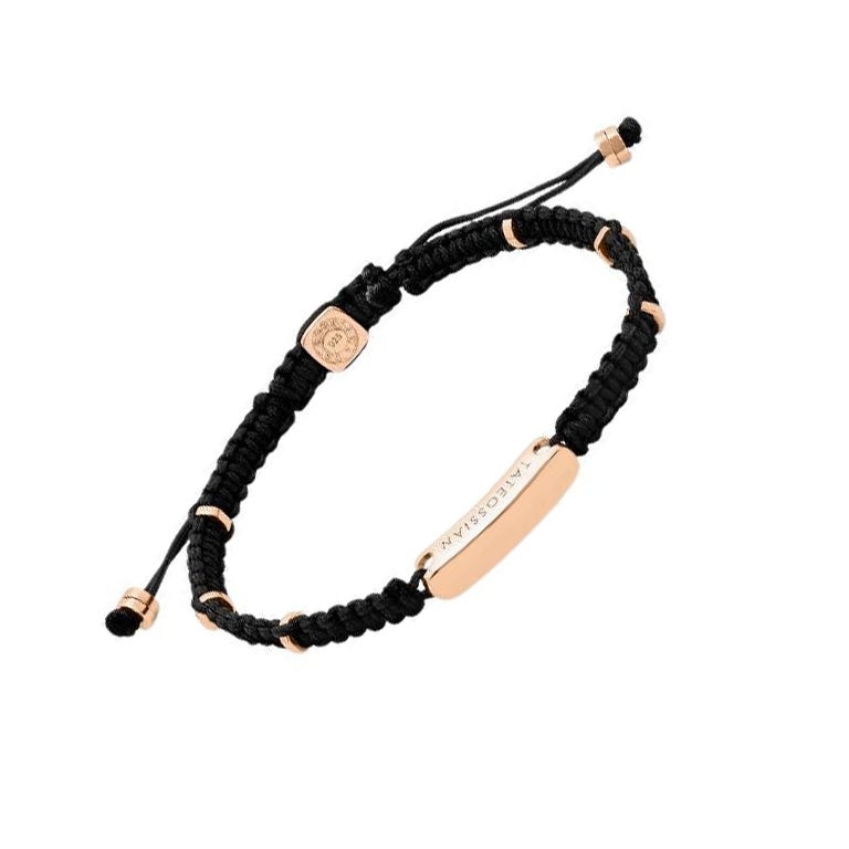 Black Macramé Bracelet with Rose Gold Baton, Size M For Sale