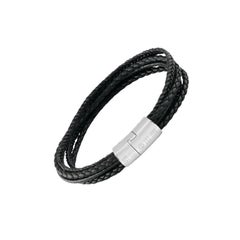 Cobra Multi-Strand Bracelet in Italian Black Leather with Sterling Silver, Size L