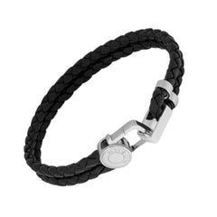 Signature Lock Bracelet in Black Leather, Size L