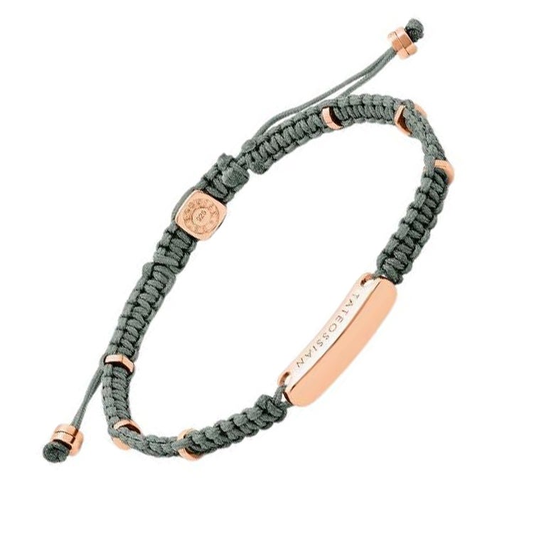 Green Macramé Bracelet with Rose Gold Baton, Size M