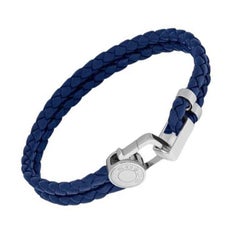 Signature Lock Bracelet in Navy Leather, Size M