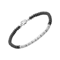 Mineral Bamboo Bracelet in Grey Hematite with Sterling Silver, Size M