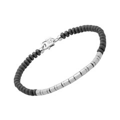 Mineral Bamboo Bracelet in Grey Hematite with Sterling Silver, Size L
