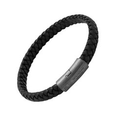 Pulsera Cobra Sontuoso de cuero negro y plata de ley rodiada negra, talla M