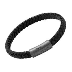 Bracelet Cobra Sontuoso en cuir noir et argent sterling rhodié noir, taille L