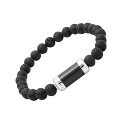 Montecarlo-Armband aus schwarzem Lava mit Kohlenstofffaser und Sterlingsilber, Größe M