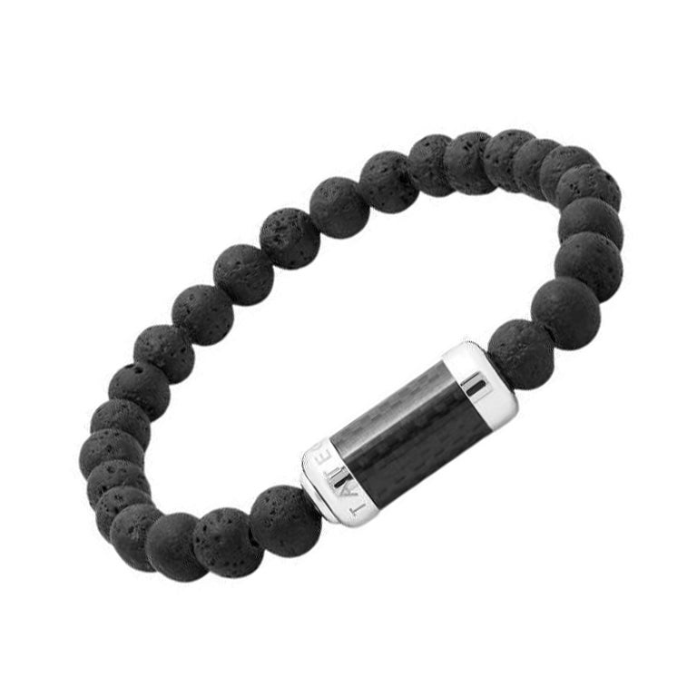 Montecarlo Bracelet in Black Lava with Carbon Fibre and Sterling Silver, Size L For Sale