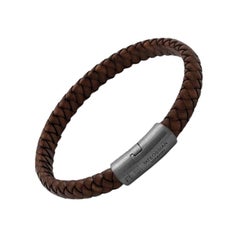 Cobra Sontuoso Bracelet in Italian Brown Leather & Black Rhodium Plated, Size M