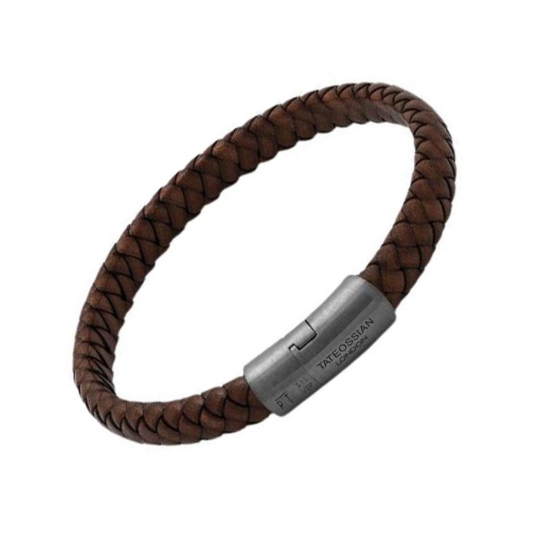 Cobra Sontuoso Bracelet in Italian Brown Leather & Black Rhodium Plated, Size L For Sale