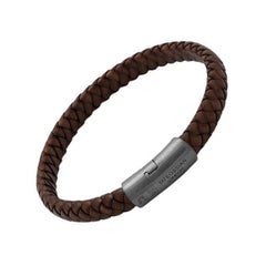 Cobra Sontuoso Bracelet in Italian Brown Leather & Black Rhodium Plated, Size L