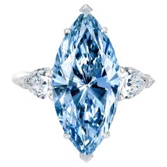 Exceptional GIA Certified Fancy Vivid Blue Marquise Diamond Solitaire Ring