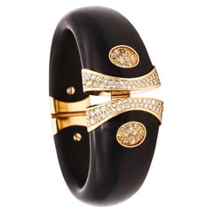 Paul Binder 1970 Swiss 18Kt Gold Bracelet with Ebony Wood 3.80 Cts VS Diamonds