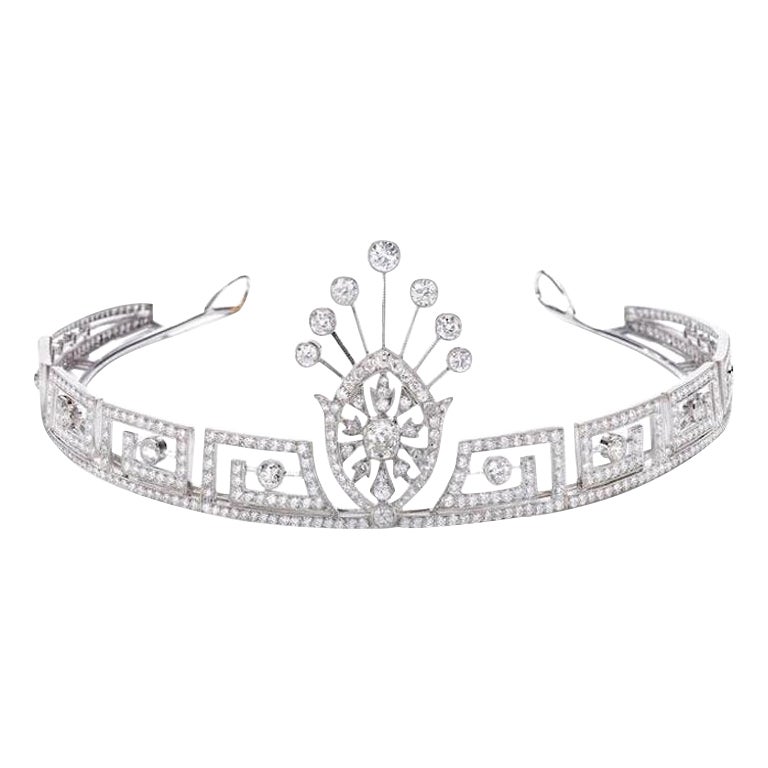 Art Deco Style Greek Key Diamond Platinum Tiara